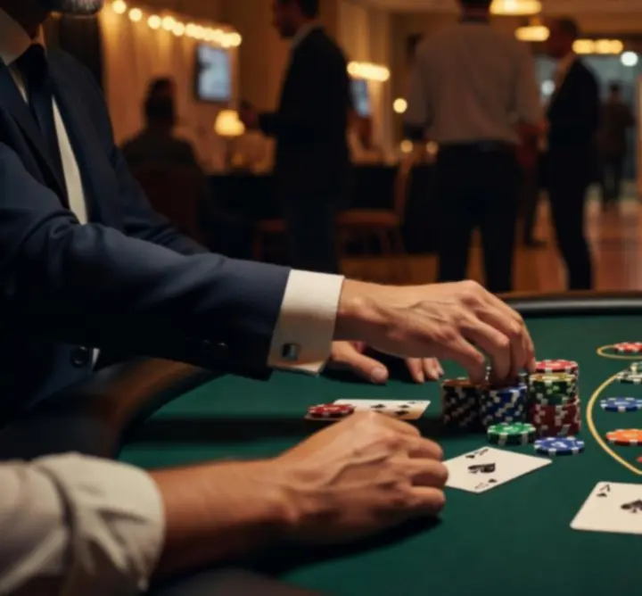 Goście grający w blackjacka przy mobilnym stole eventowym