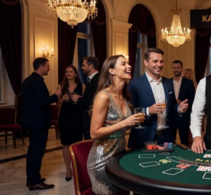 Mobilny stół do blackjacka na eleganckim wydarzeniu